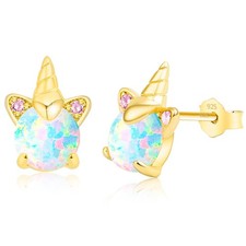 Gold Plated Unicorn Earrings for Girls, Hypoallergenic S925 Sterling Silver Post