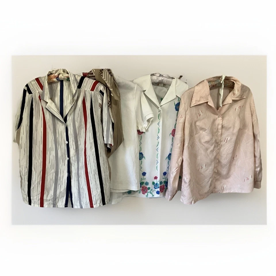 Lote de 5 piezas de poliéster años 70 en blusas y pañuelo vintage de trigo talla mediana Foto 2 de 4