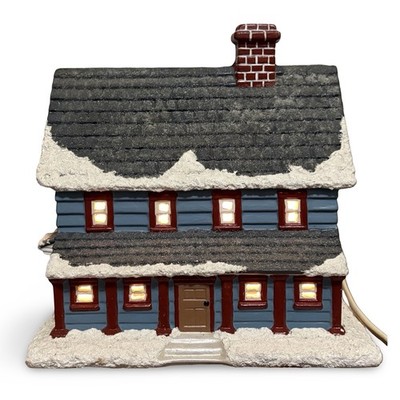 Vintage Byron Molds 1983 Ceramic Christmas Village Blue Rustic Home