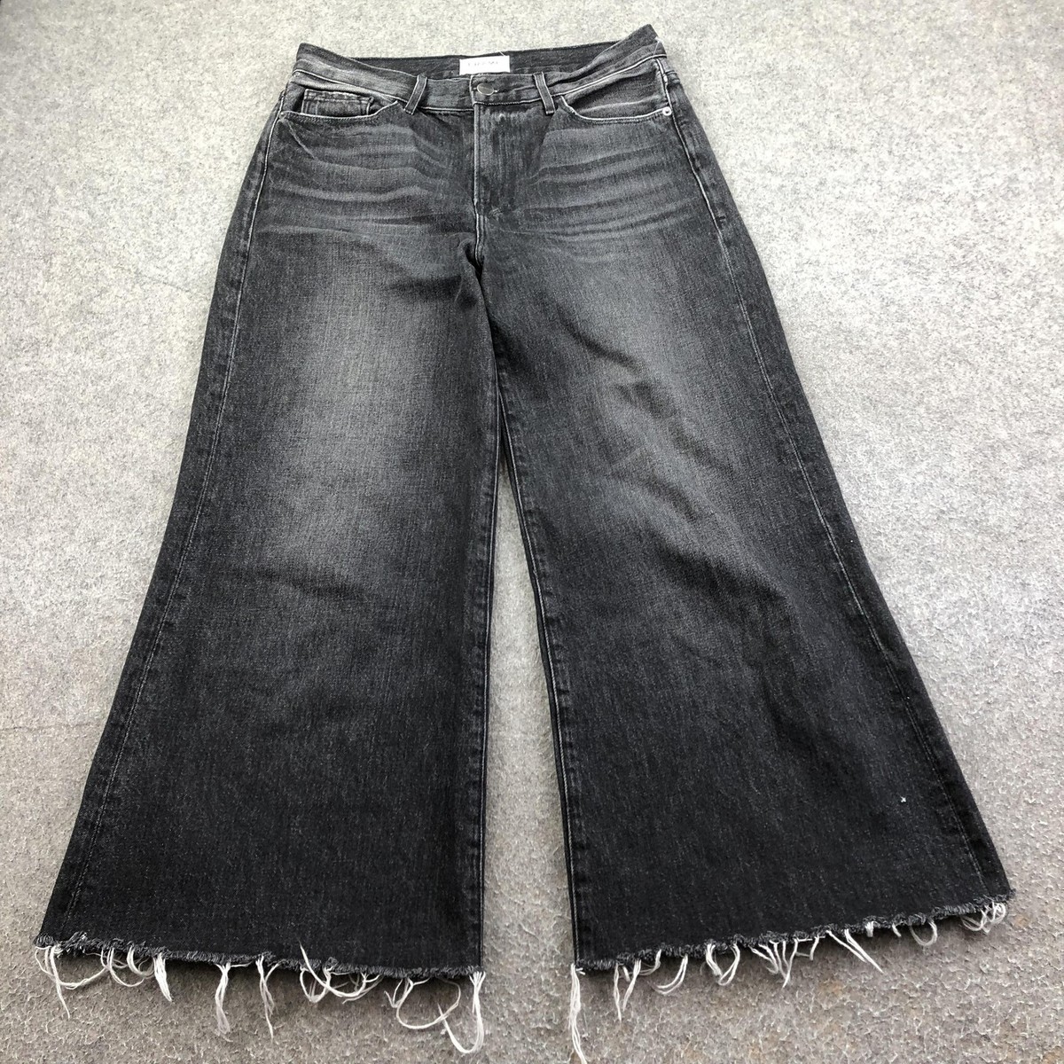 FRAME Jeans Womens 28 Gray Charcoal Wash Wide Leg Raw Hem Denim