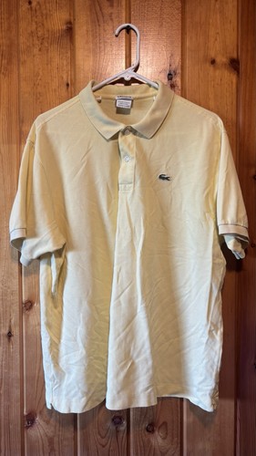 Lacoste, Vintage Lacoste Solid Light Yellow Polo Shirt Mens L (7) Spring Tennis Cotton