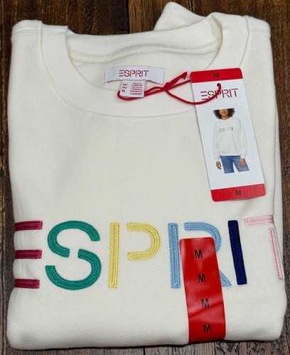 NWT Esprit Women's Logo Fleece Crewneck Sweatshirt Embroidered 80s Retro Viral