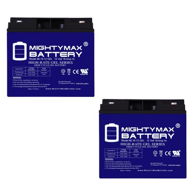 Mighty Max 2 Pack - 12V 18AH GEL Replacement Battery for Solaris Lawn Mower