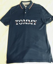 Tommy Hilfiger Custom Fit Navy Blue Polo Shirt Logo Short Sleeve Men's Size L