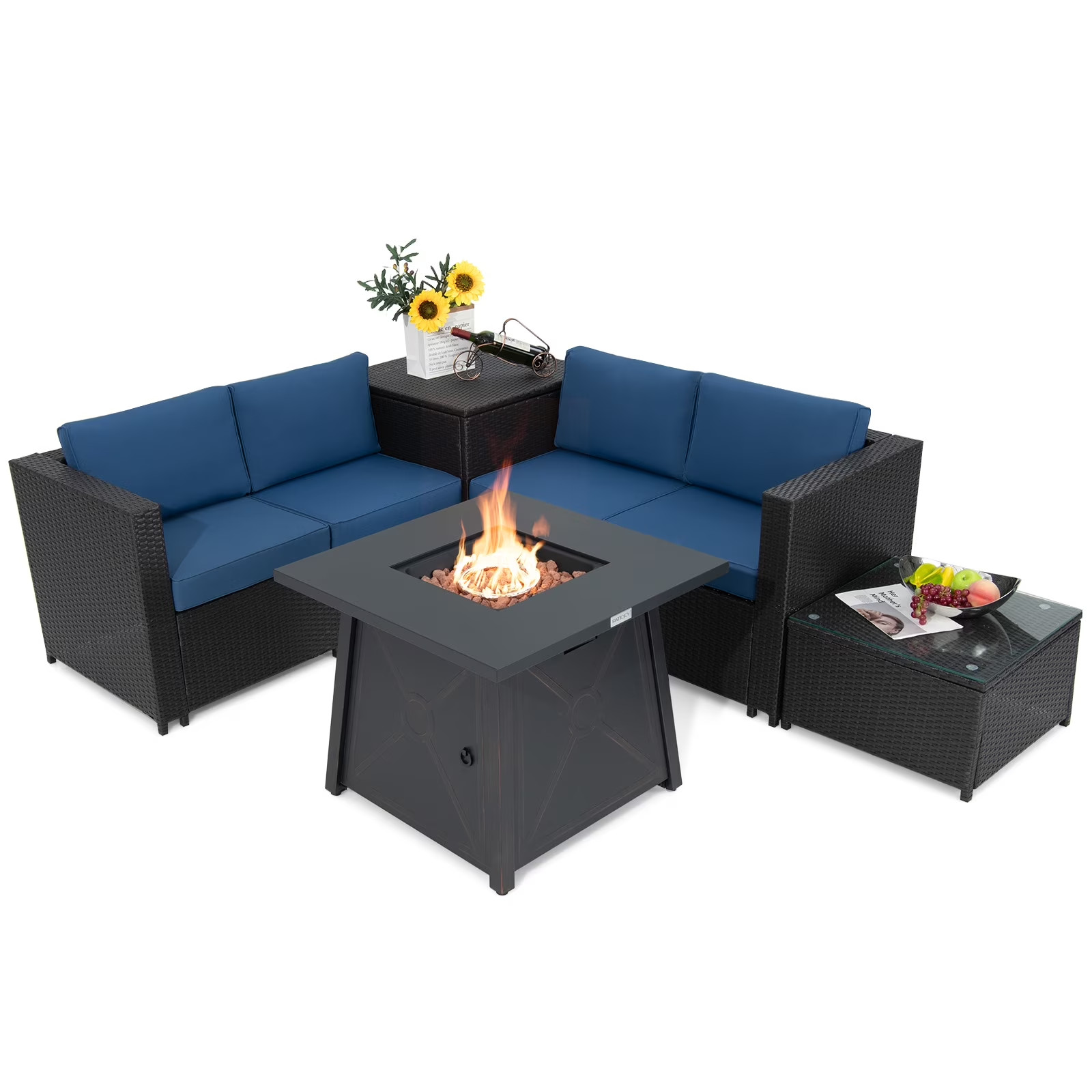 5-Piece Outdoor Patio Furniture Set with 50,000 BTU Propane Fire Pit Table Patio