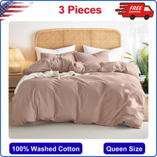 Cotton Duvet Cover Set, Queen Size, Dusty Rose Pink, 100 Washed Cotton, Classic