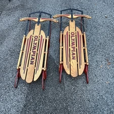 Vintage 1960s Olympian Wooden Snow Sled With Metal Runners-READ FULL DESCRIPTION