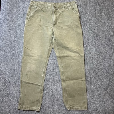 Carhartt Carpenter Work Pants Men 38x32 Green Canvas Hammer Loops Straight Leg