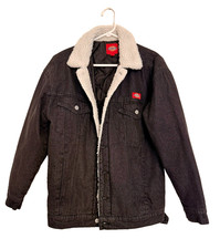 Dickies Black Denim Trucker Jacket Sherpa Collar Quilted Lined Sz XSmall Unisex