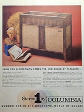 1959 Columbia Stereo 1 Phonograph Console Print Ad - AM/FM Radio CBS Electronics