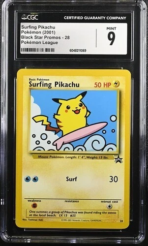 Pokemon 2001 Surfing Pikachu Black Star Promos #28 Pokemon League CGC 9