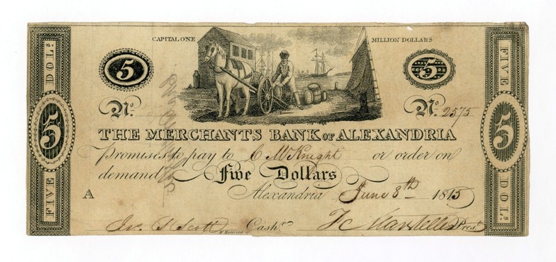 1815 $5 The Merchants Bank of Alexandria - Alexandria, D.C. / VIRGINIA Note