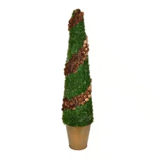 30 In. Green Artificial Cone Shape Cedar Topiary Plants in Rustic Tin Pot