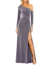 Mac Duggal Side Twist Drop Shoulder Beaded Cuff Gown Women's