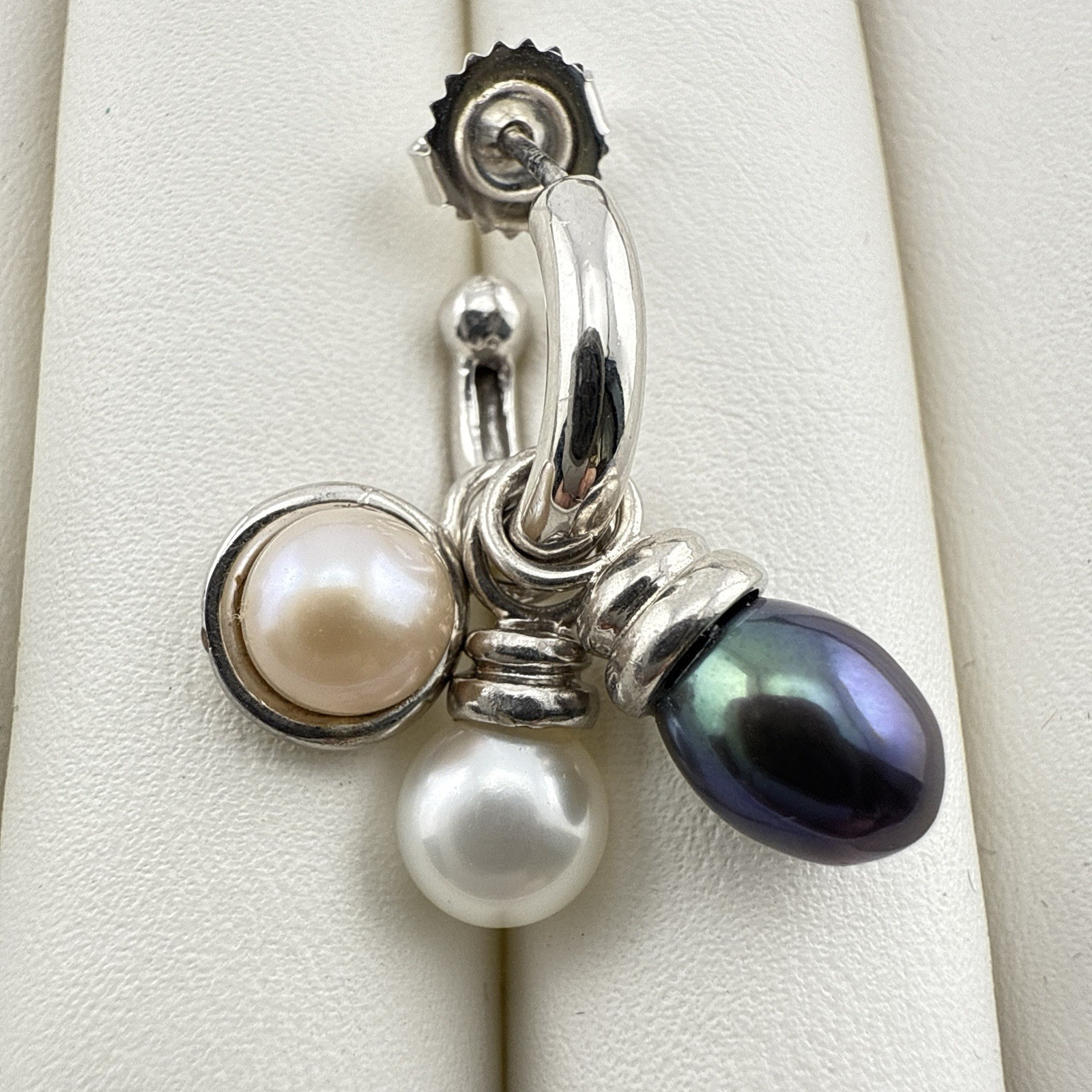 Honora Pearl Earrings Interchangeable 3 Charms Hoop Sterling Silver Dangle Drop