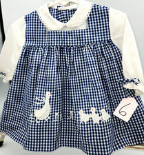 VTG 1980's Nannette Blue Gingham Dress w/Appliqued Ducks Size 12-18 mo Baby Girl