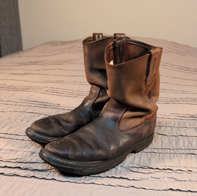 Wolverine Mens 12  Work Western Pull On Boots Brown Leather Distressed Worn