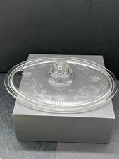Pyrex 9" Oval Lid 8 1/2" at Lip Floral Etched 633 C-OR-642C Clear Glass