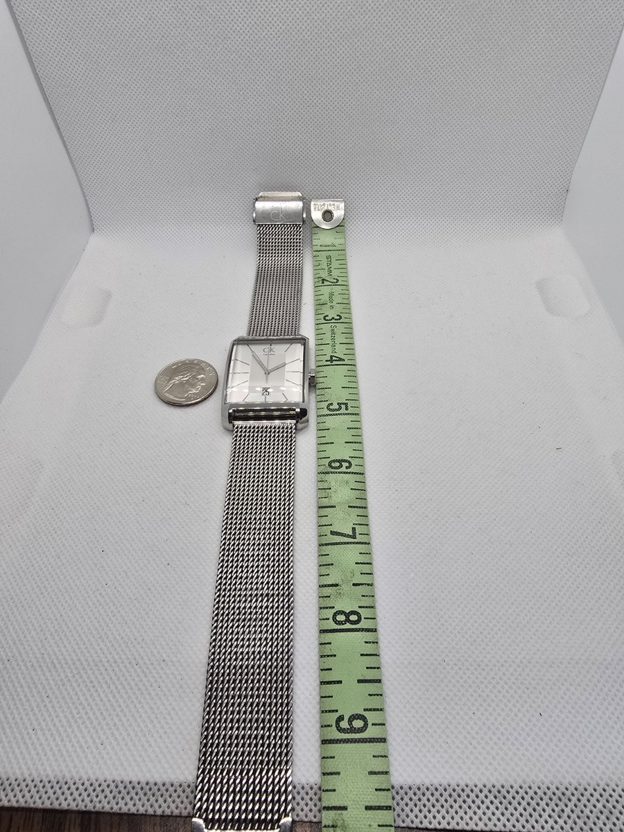 Calvin Klein Men's Tank Watch 31mm Silver Tone Mesh Bracelet