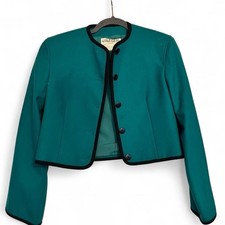 60s Jaeger London Wool Jacket Blazer In Teal Green with Black Trim