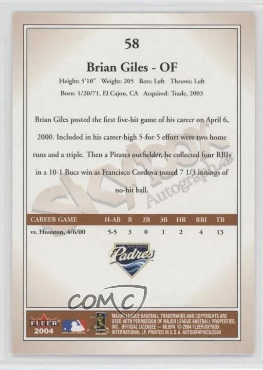 2004 Skybox Autographics Brian Giles #58 - Image 2 of 2