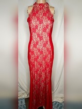 Stilletto's vintage halter neck full length gown with lace panel