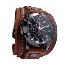 Retro Armbanduhr Herren Quarz mit PU-Lederband 33 mm Analog Vintage Braun –