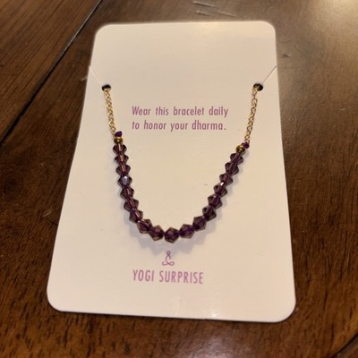 Yogi Surprise Bracelet Gold With Purple Crystal Beads To Honor Dharma