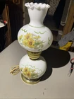 Vintage Hurricane Parlor Lamp Victorian Gone with the Wind Yellow Floral 3 way