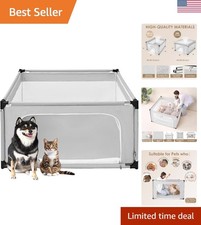 42" Puppy Playpen - Indoor/Outdoor Dog  Cat Enclosure in Durable Grey Fabric