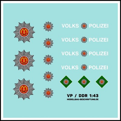 Waterslide Decal 1:43 - 15tlg. B DDR Volkspolizei W50 Truck LKW Lada Wartburg