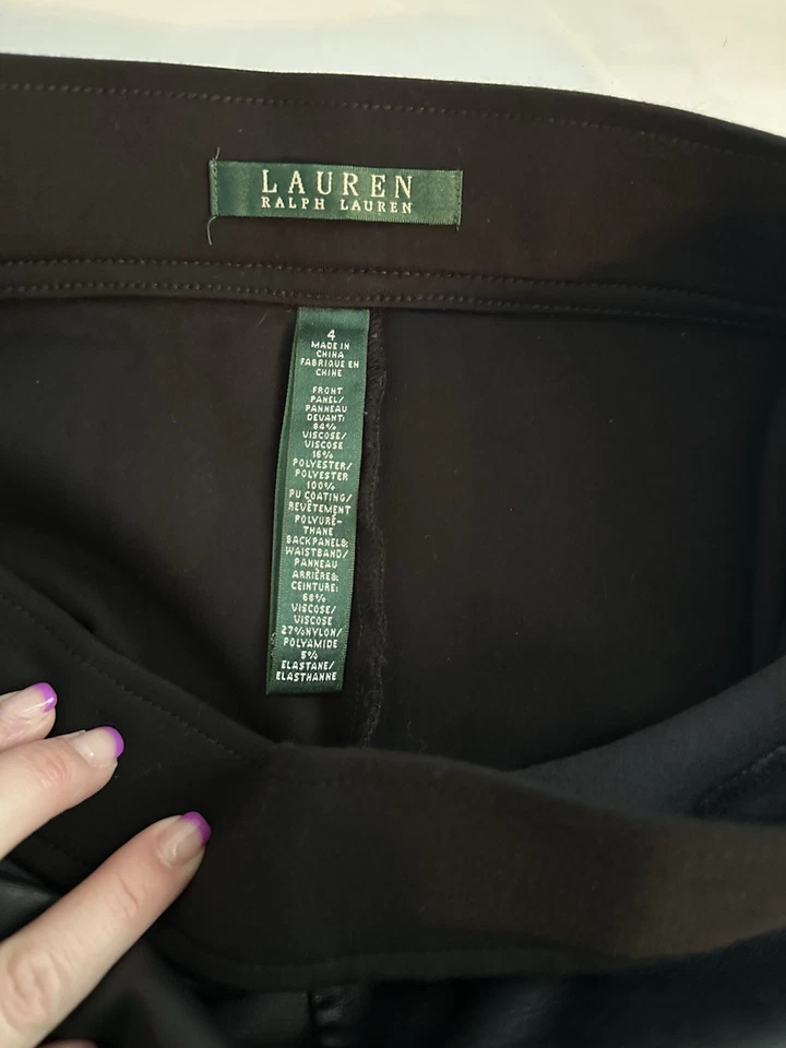 Lauren Ralph Lauren Imitación Cuero Panel Ponte Pull On Pantalones Leggings Negro Talla 4 Foto 4 de 4