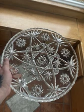 Vintage Anchor Hocking Round Crystal Glass 13 1/2” Serving Platter Prescut Plate