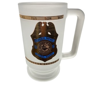 Vintage US Border Patrol Tucson Sector Frosted Glass Beer Mug DOJ Patrol Agent