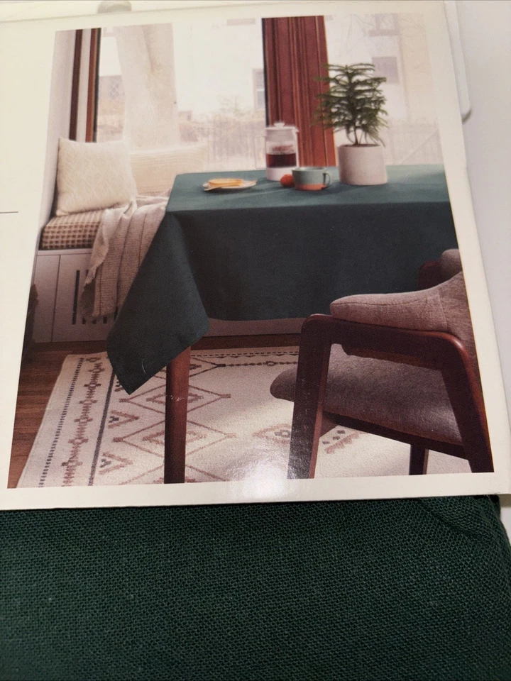 Threshold Forest Green Oblong Tablecloth 60" X 84” Rectangular ￼Cotton/Linen - Image 4 of 4