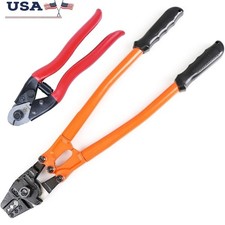 14'' Heavy Duty Wire Rope Crimper Tool W/ Cable Cutter 2-in-1 Swaging Function