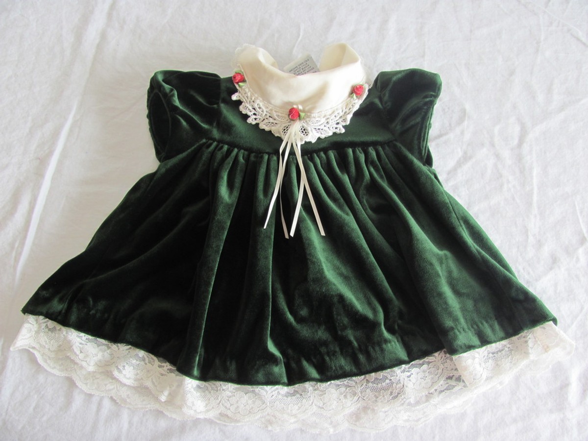 Baby Girl's Expressions Dark Green Velvet White Lace Christmas