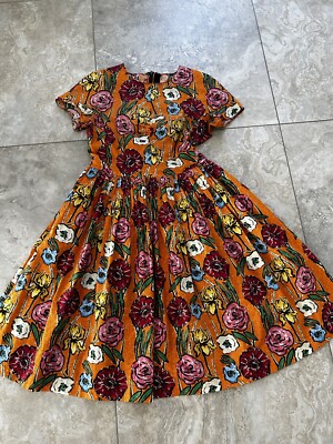 Gorgeous Marni Womens Floral Orange Short Sleeve Pleated Dress Great Cond IT 40