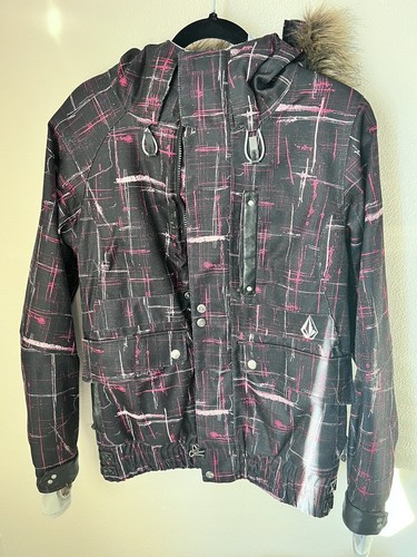 Women's Volcom Snow Snowboarding Ski Jacket Small Black With Pink Thermolite - Picture 9 of 9