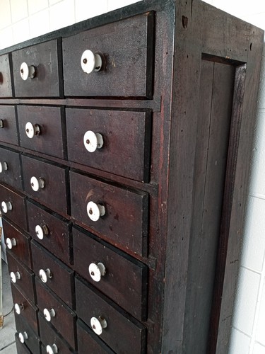 Loaded full 57" Antique Apothecary Hardware Cabinet 30 Drawer Industrial We Ship - Picture 4 of 12