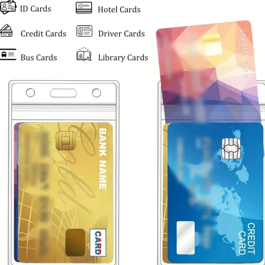 Portatarjetas de identificación 10 piezas Vertical Transparente Reutilizable Suave Impermeable Oficina ID Estuche Foto 4 de 4