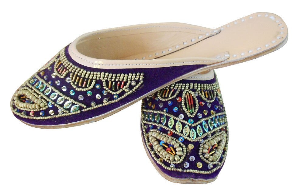 Handmade Leather Indian Jutties Clogs for Women Flat Purple US Size 9-image