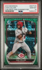 CAM COLLIER 2023 BOWMAN CHROME 1ST BOWMAN GREEN SHIMMER REFRACTOR /99 PSA 10