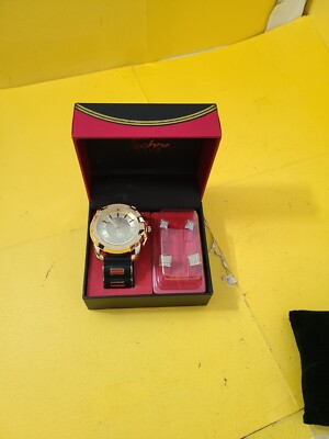  Techno Pave Jeweled Bezel Black & Gold 45mm Men's Wristwatch