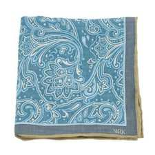 WRK Mens Teal Slate White PAISLEY Linen Pocket Square NEW