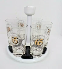 Vtg 1971 Fuller Brush Company 65th Commemorative Set of 6 Glasses With Holder