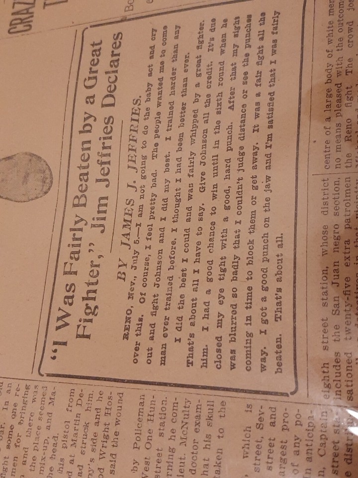 1910 New York Newspaper Front Page Jack Johnson Victory Riots DEAD JULY ...