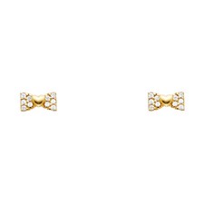 14k Yellow Gold Pave CZ Bow Tie Heart Gift Screw Back Stud Earrings Girls  Kids
