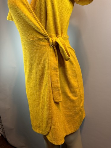 J. Crew Dress Women’s Small Textured Knit Wrap Dress Mustard Yellow Cotton Blend - Picture 5 of 19