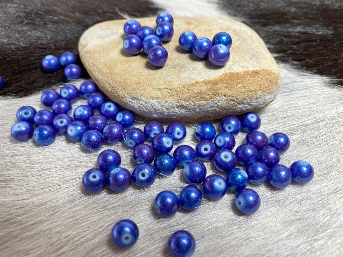 Glass Beads 8mm Round Blue Navy Glitter 8mm Beads for Jewelry Making Bulk  120pcs